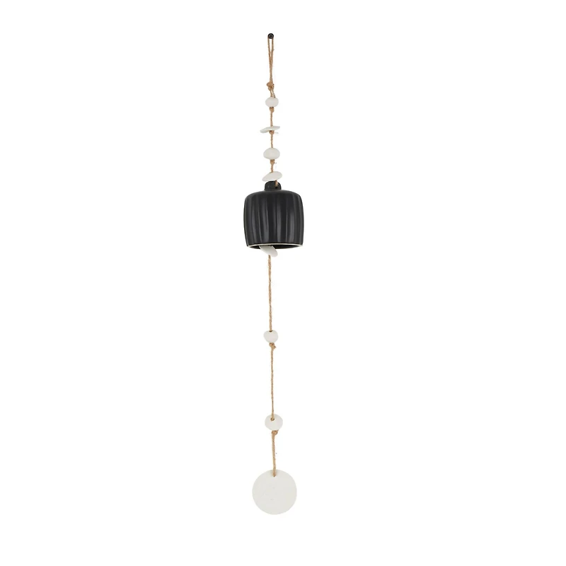 2ft. Black Ceramic Handmade Textured Bell Windchime with Cascading White Disks