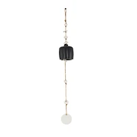 2ft. Black Ceramic Handmade Textured Bell Windchime with Cascading White Disks