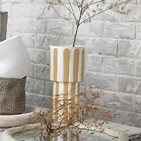 Hello Honey® 11" Cream & Brown Wax Relief Striped Round Stoneware Vase