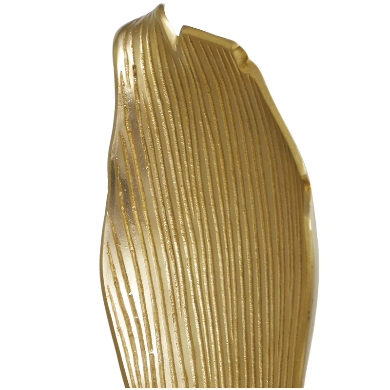39.75" Gold Aluminum Textured Abstract Leaf Sculpture Décor