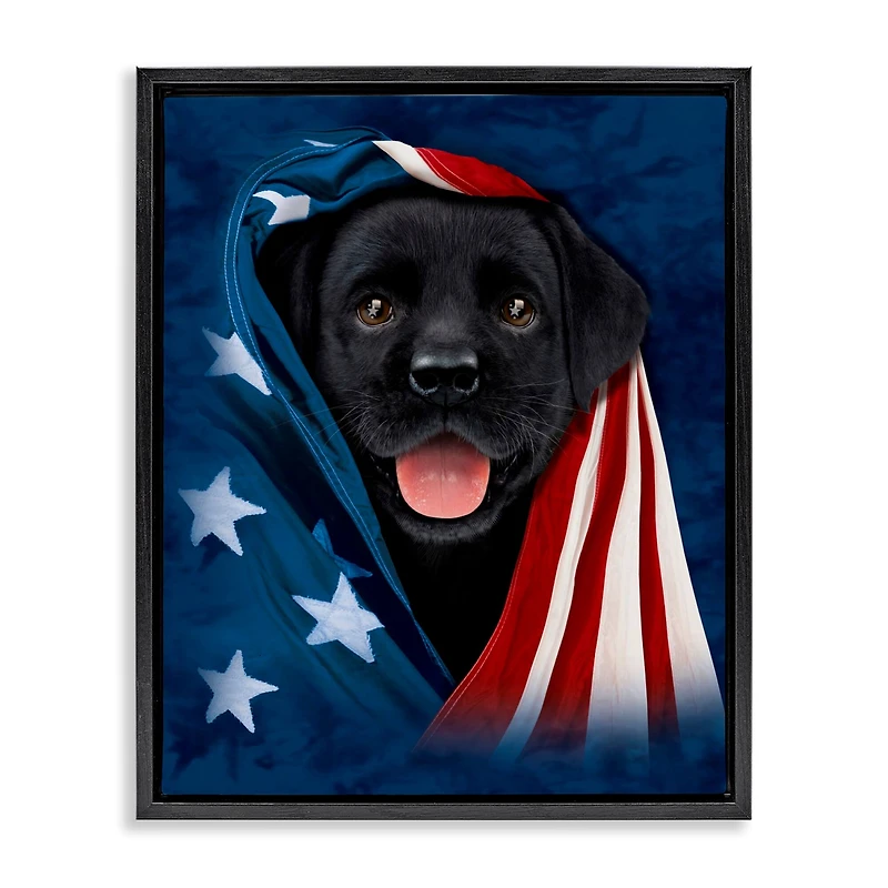 Stupell Industries Labrador & American Flag Floater Framed Art