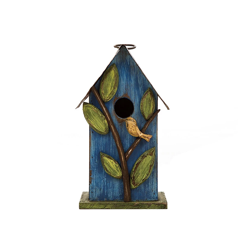 Glitzhome® Distressed Wooden Birdhouse with Leaves