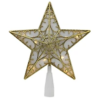 9" Gold & White Glittered Star LED Christmas Tree Topper, Warm White Lights