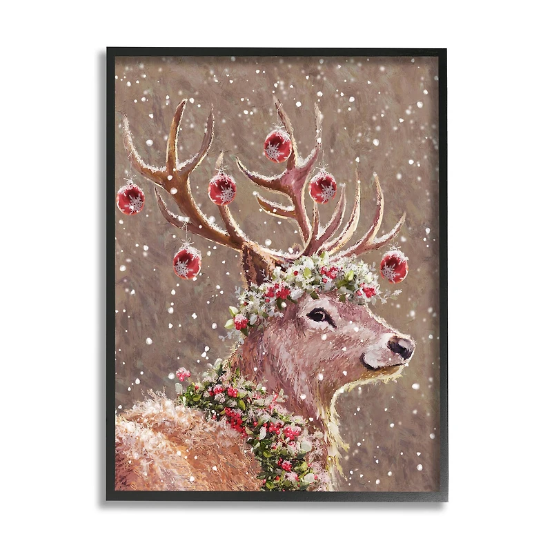 Stupell Industries Deer Antler Holiday Ornaments Black Framed Giclee Art