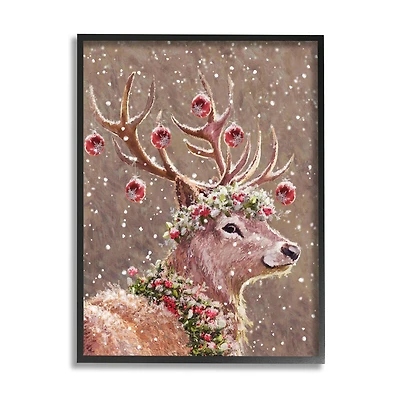 Stupell Industries Deer Antler Holiday Ornaments Black Framed Giclee Art