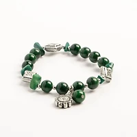 John Bead Imitation Malachite Natural Stone Stretch Bracelet with Flower Charm