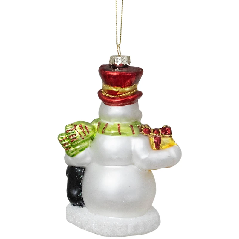Snowman with Penguins Christmas Glass Ornament 