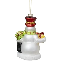 Snowman with Penguins Christmas Glass Ornament 