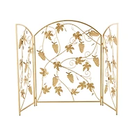 36" Gold Metal Fruit Foldable 3-Panel Fireplace Screen with Leaf Accents