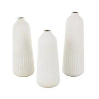 White Metal Textured Decorative Vase with Honeycomb Pattern Set