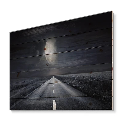 Designart - Asphalt Road Under Cloudy Full Moon III