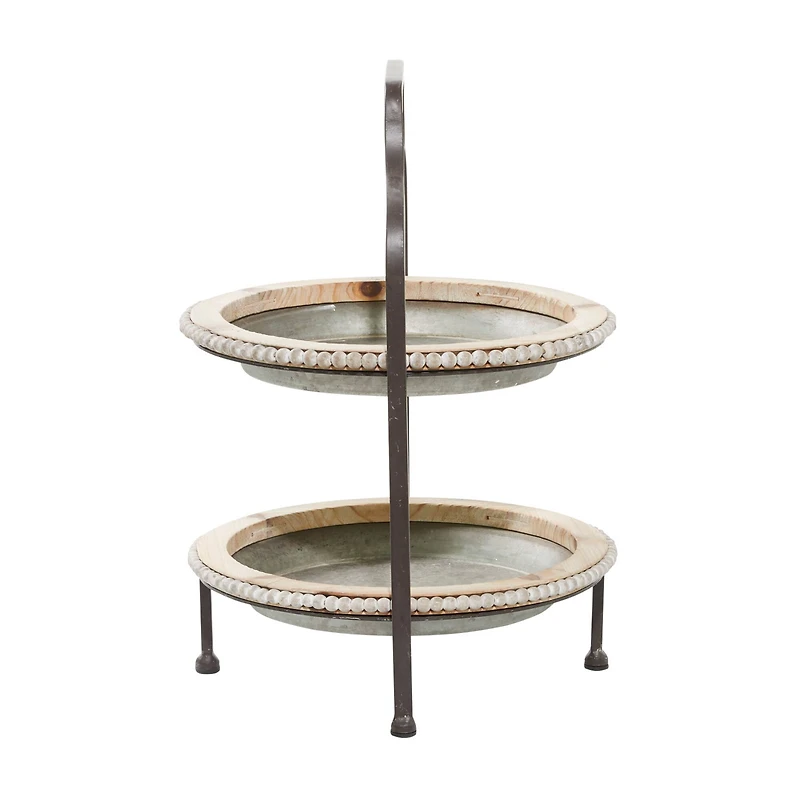 Gray Metal Farmhouse Tiered Server, 20" x 16" x 15"