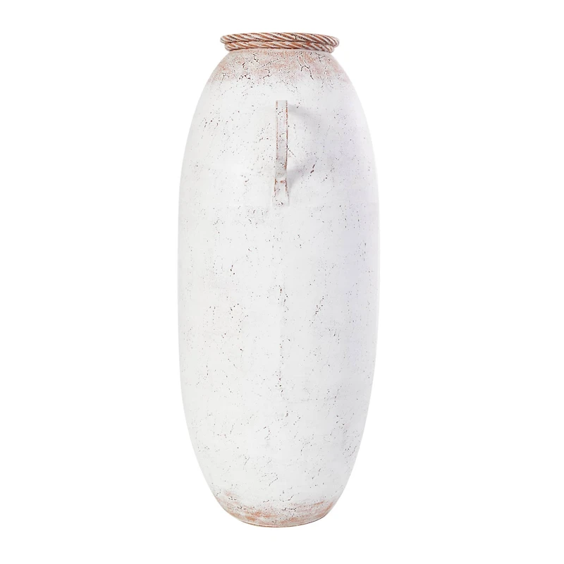 2ft. White Metal Antique Style Vase with Terra Cotta Accents & Handles