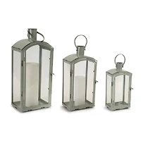 Aqua Metal & Glass Lantern Set, 12.5'', 16.5'', 21''
