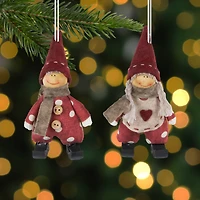 Red Polka Dot Boy & Girl Hanging Fabric Christmas Ornament Set