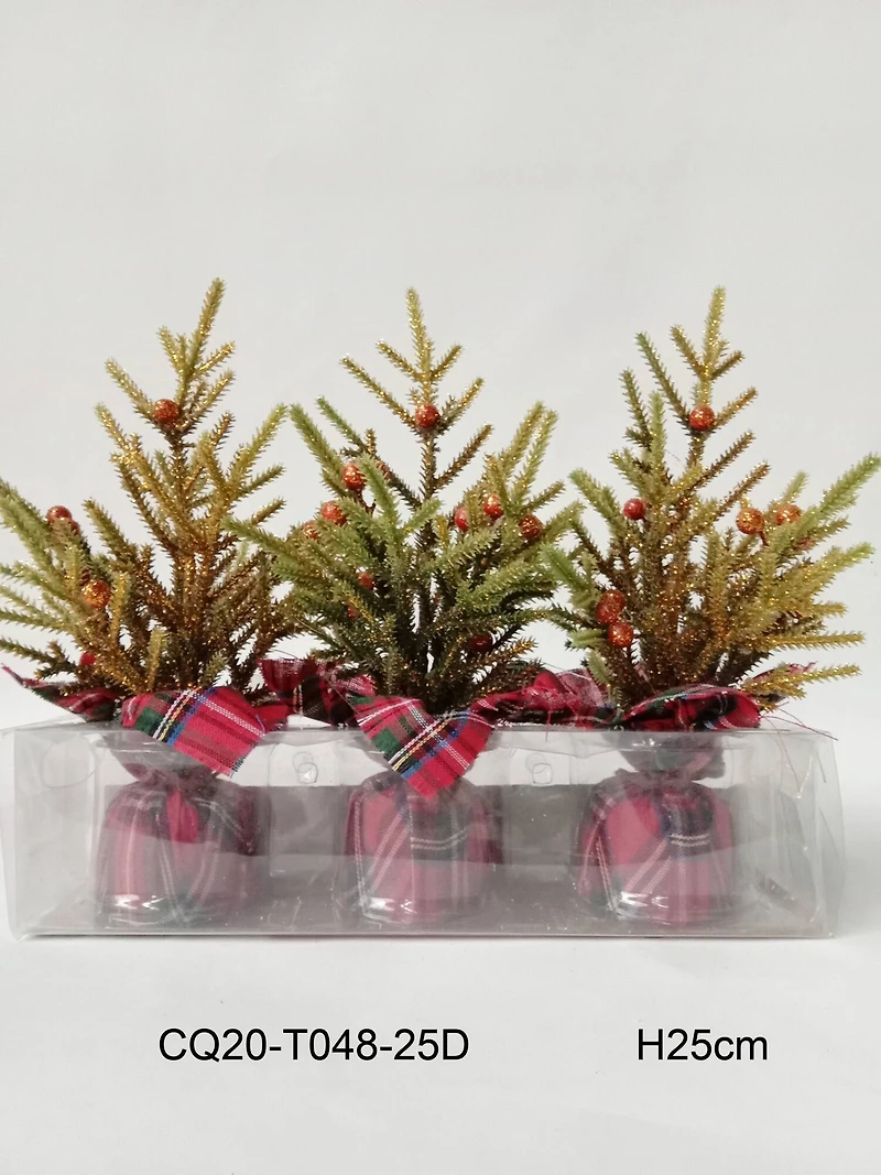 9" Unlit Glittered Pine with Berries Artificial Christmas Tree Set