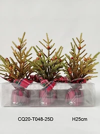 9" Unlit Glittered Pine with Berries Artificial Christmas Tree Set
