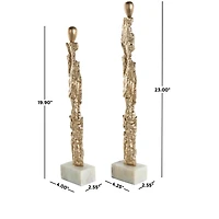 Gold Aluminum Metal Figurine Sculpture with Marble Base, 2ct.