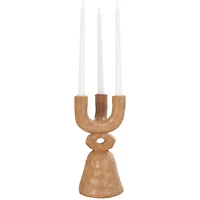 11" Brown Speckled Abstract Totem 3 Taper Candle Candelabra