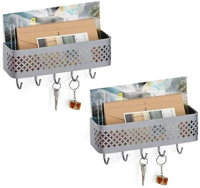 NEX™ Silver Wall Mount Mail Sorter & 5 Hook Key Organizer, 2ct.