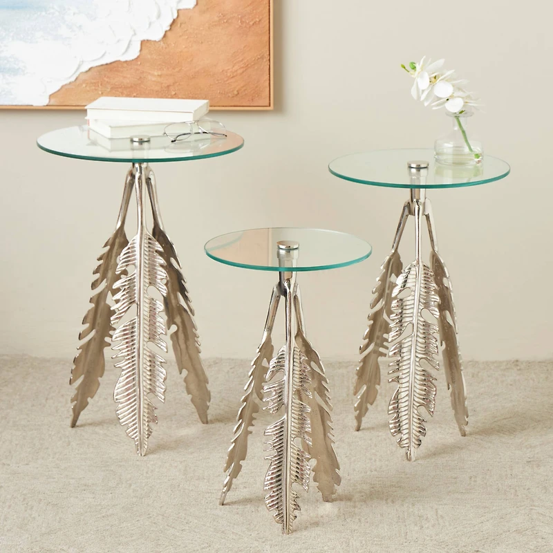 Silver Leaf Aluminum Metal Table Set