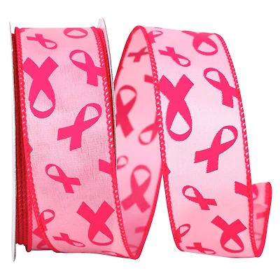 JAM Paper 1.5" x 20yd. Pink Breast Cancer Awareness Wired Ribbon
