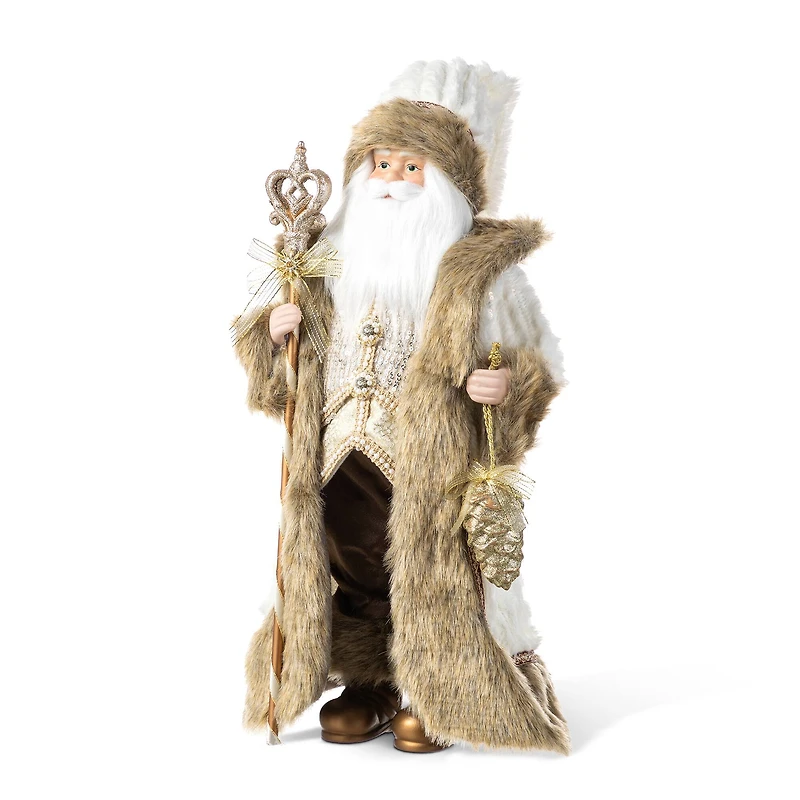 Glitzhome® 18"H Faux Fur Christmas Woodland Santa Figurine with Porcelain Face