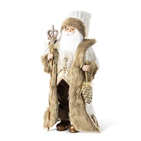 Glitzhome® 18"H Faux Fur Christmas Woodland Santa Figurine with Porcelain Face