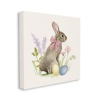 Stupell Industries Easter Bunny Rabbit Bow Spring Flowers & Eggs Canvas Wall Art