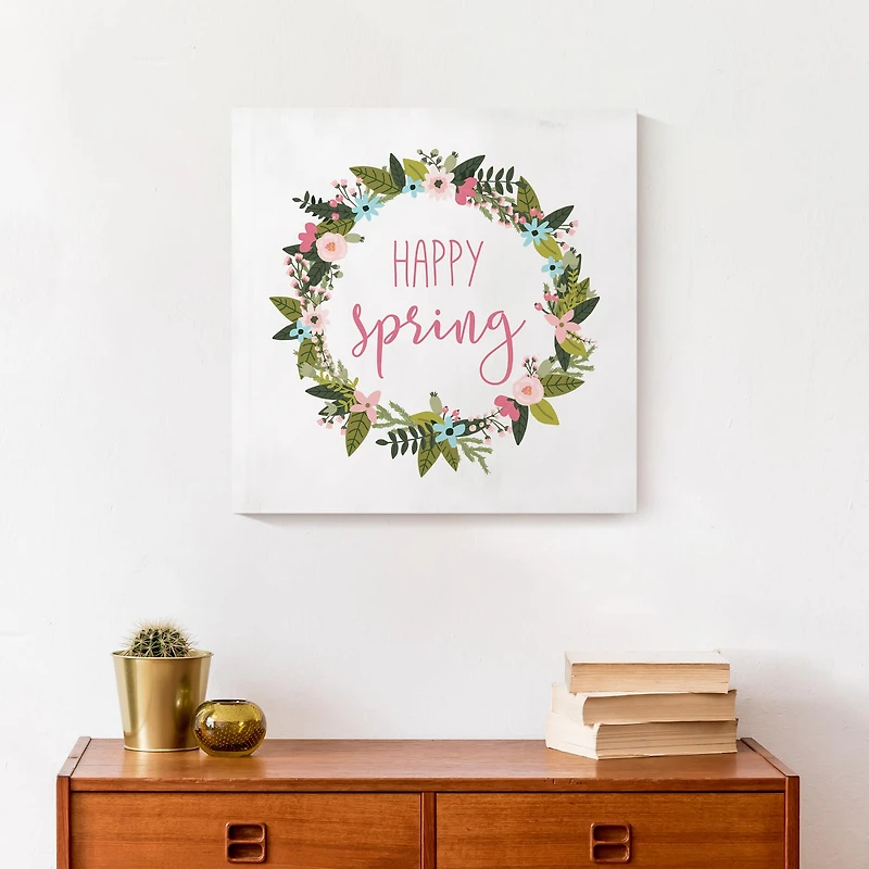 Happy Spring Wreath 16" x 16" Canvas Wall Art