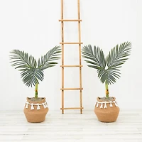 3ft. Artificial Golden Cane Palm Tree with Handmade Jute & Cotton Basket with Tassels