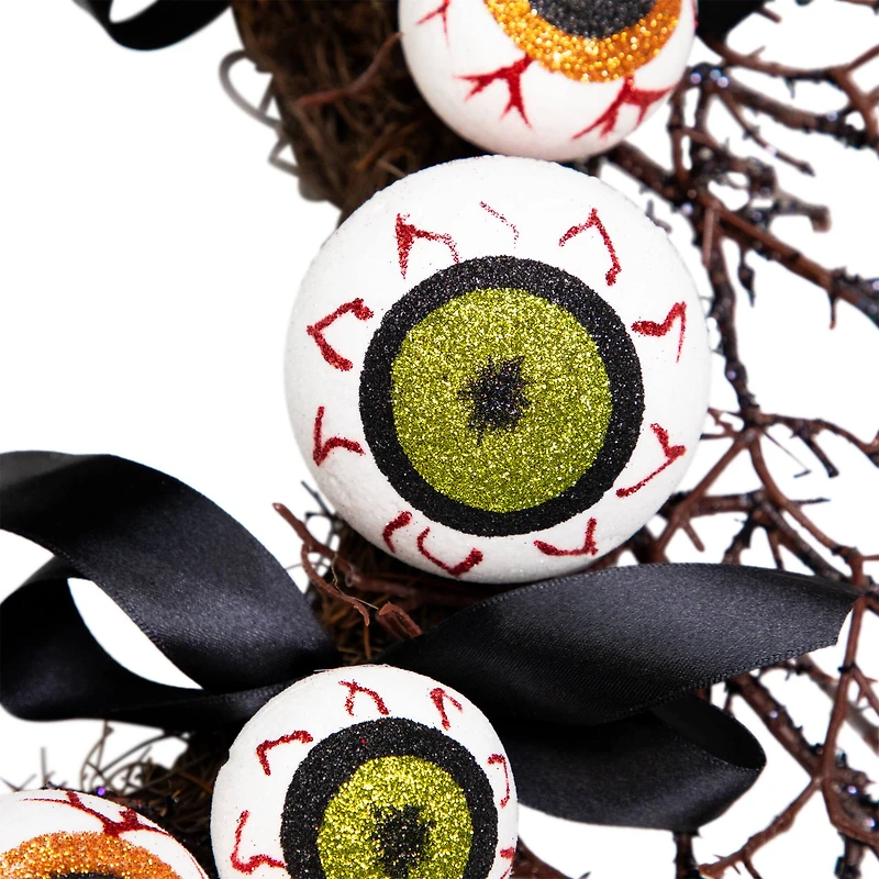24'' Unlit Eyeballs and Spiders Halloween Twig Wreath