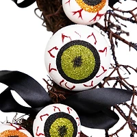 24'' Unlit Eyeballs and Spiders Halloween Twig Wreath