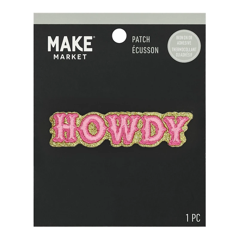 Embroidered Glitter Howdy Iron On & Adhesive Patch by Make Market®