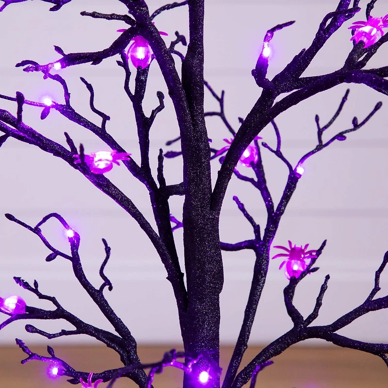 3ft. Pre-Lit Artificial Halloween Spider Twig Tree with 36 Purple LED Lights