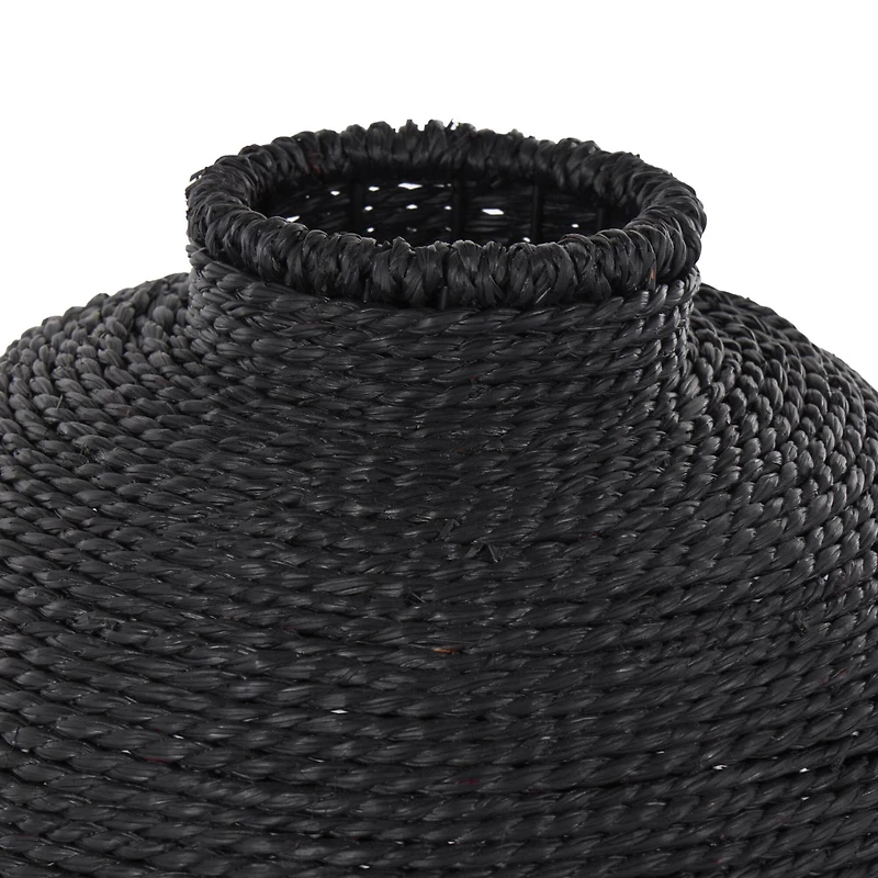 13" Black Handmade Wrapped Pot Metal Vase
