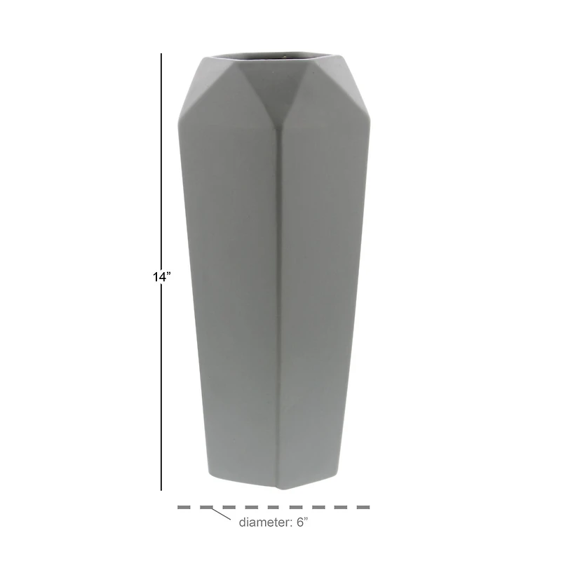 14" Light Gray Matte Stoneware Contemporary Vase