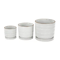 White Linear & Dotted Pattern Ceramic Planter Set