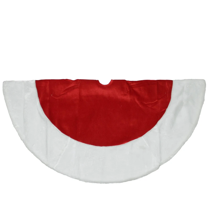 48" Red Velveteen & White Faux Fur Trim Tree Skirt