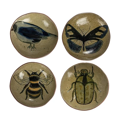 Hello Honey® 9" Insect & Bird Design Stoneware Plate Set