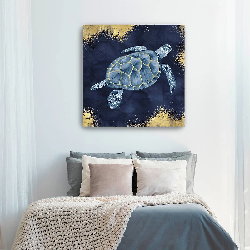 Deep Blue Sea VII Navy Gold Canvas Giclee