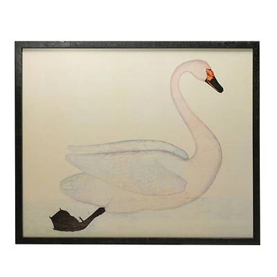 Hello Honey® Vintage Reproduction Swan Print in White Wooden Frame