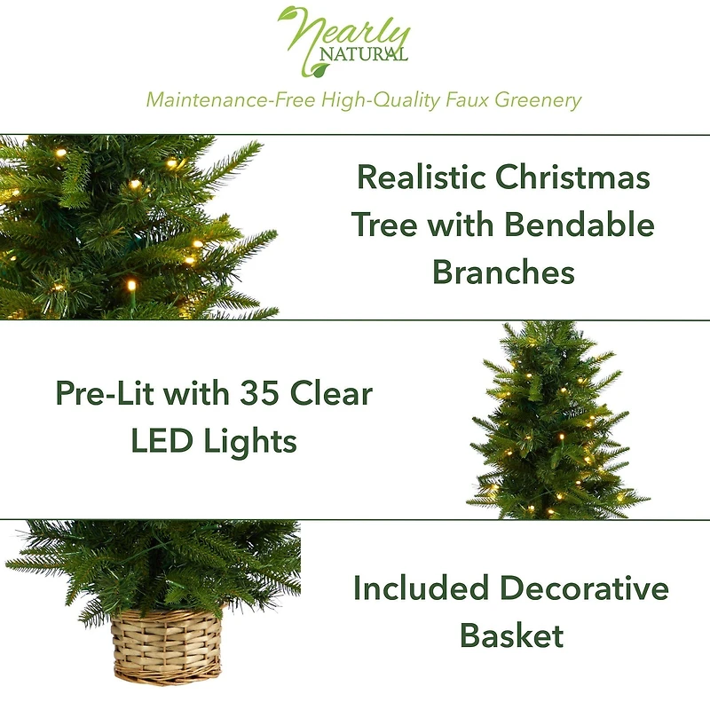 2ft. Pre-Lit Artificial Christmas Tree in Decorative Basket, Clear LED Lights