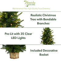 2ft. Pre-Lit Artificial Christmas Tree in Decorative Basket, Clear LED Lights