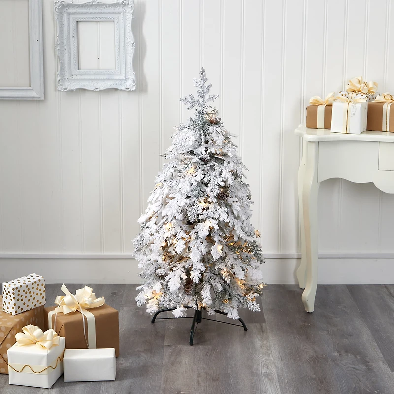 4ft. Pre-Lit Flocked Montana Down Swept Spruce Artificial Christmas Tree with Clear LED Lights