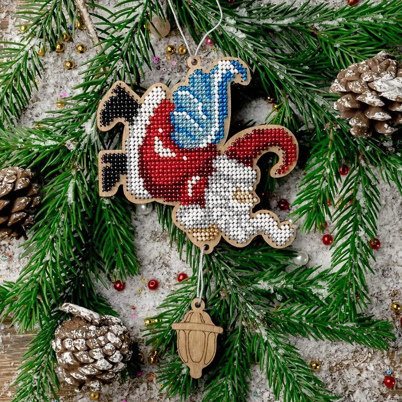 Wonderland Crafts Angel Santa Ornament Bead Embroidery on Wood Kit
