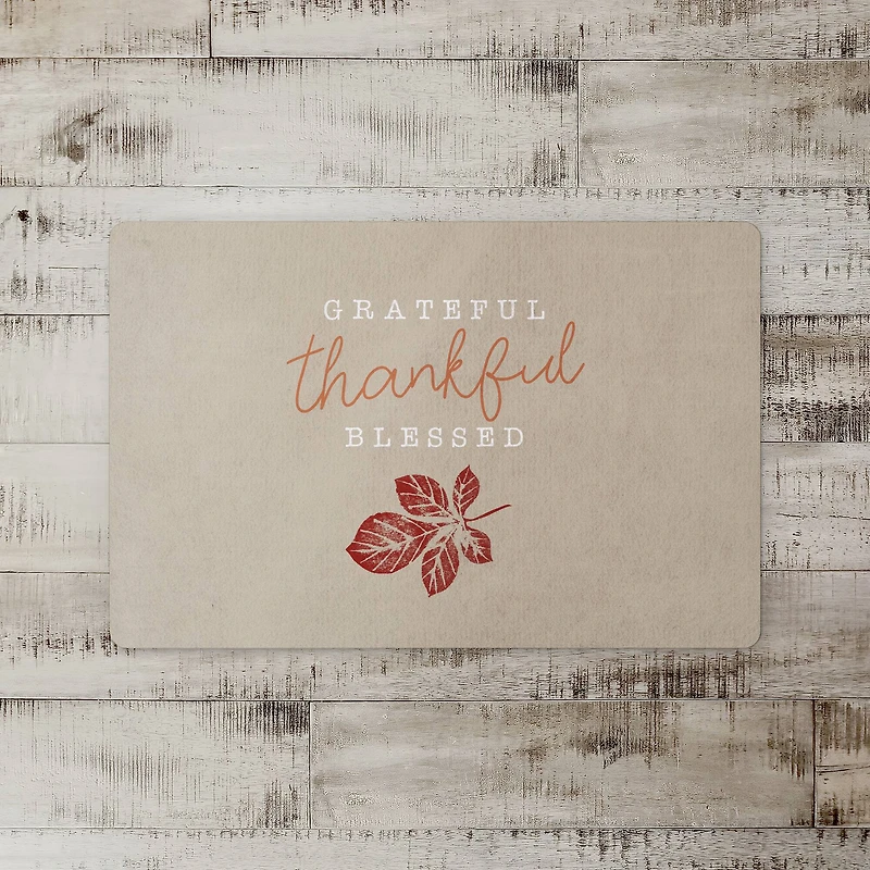 Grateful Thankful Blessed Leaf Floor Mat