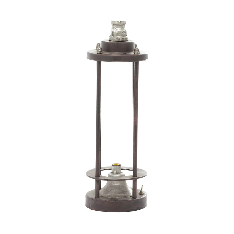 Brown Iron Industrial LED Lantern, 13" x 4" x 4"