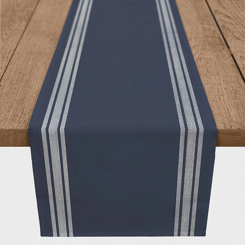 90" Navy Blue with White Stripes Cotton Twill Table Runner