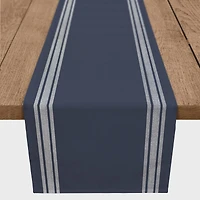 90" Navy Blue with White Stripes Cotton Twill Table Runner